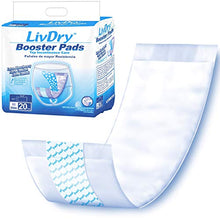 Load image into Gallery viewer, Incontinence Booster Pads by LivDry | Extra Absorbent Protection for Adults, Unisex | Disposable Comfortable Pad (20 Count, Regular Length)
