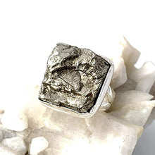 Load image into Gallery viewer, Sz 8.25, Genuine SILICON DRUZY (1.7 x 1.7cm) Natural Gemstone, 925 Sterling Silver, Handmade Grey-Metallic 925 Sterling Silver, Square Ring Jewelry for both Women and Men.
