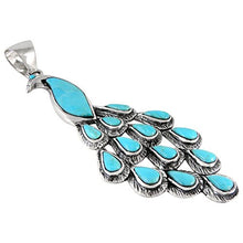 Load image into Gallery viewer, Peacock in Turquoise Pendant Necklace 925 Sterling Silver &amp; Genuine Turquoise 20" (Turquoise)
