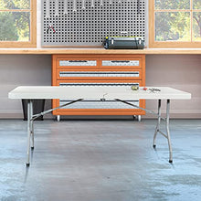 Load image into Gallery viewer, Office Star Resin Rectangle Center-Folding Portable Table for Picnics, Camping, and Tailgating, 6 Feet, Grey
