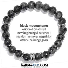 Load image into Gallery viewer, Mens Bracelets Beaded Meditation Stretch Mantra Reiki Healing Energy BoHo Chakra Wrap Yoga Jewelry &amp; Gemstone Womens Love Gifts DRIVE: Black Moonstone Labradorite | CZ Diamond Pave Gifts For Him (7.5)
