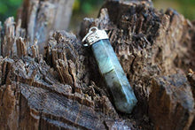 Load image into Gallery viewer, Natural Labradorite Crystal Healing Pendant - For Throat Chakra | Enhances Intuition, Highly Mystical. Relieves Fears &amp; Insecurities. Builds Self-Trust. Cleanses &amp; Protects Aura | With Stylish Chain
