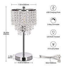 Load image into Gallery viewer, Touch Control Crystal Table Lamp with Dual USB Charging Ports, 3-Way Dimmable Bedside Touch Lamp Decorative Nightstand Lamp with Elegant Lamp Shade for Living Room Bedroom, B11 6W LED Bulb Included
