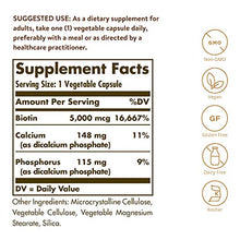 Load image into Gallery viewer, Solgar Biotin 5000 mcg, 100 Veg Caps - Promote Healthy Skin, Nails &amp; Hair - Supports Energy Production, Protein, Carbohydrate &amp; Fat Metabolism - Vitamin B - Non GMO, Vegan, Gluten Free - 100 Servings
