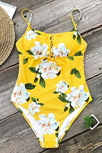 Load image into Gallery viewer, CUPSHE Women's One Piece Swimsuit Yellow Floral Print Lace Up Bathing Suit, XS
