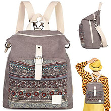 Load image into Gallery viewer, Womens Backpack Purse Canvas Purse 3-Way Crossbody Bag Boho Shoulder Tote Bags Girls (Grey - bohemian)
