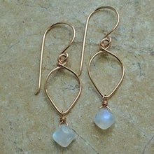 Load image into Gallery viewer, Rainbow Moonstone Earrings Lotus Loop 14/20 Rose Gold-Filled June Birthstone
