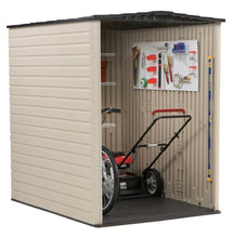 Load image into Gallery viewer, Rubbermaid Large Plastic Vertical Resin Weather Resistant Storage Shed, 5 x 6 Ft., Sandstone, for Garden/Backyard/Home/Pool/Bikes/Lawn Mowers
