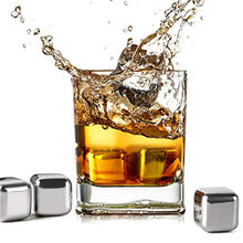 Load image into Gallery viewer, Kollea Stainless Steel Pack of 8 Reusable Ice Cubes Chilling Stones with Tongs &amp; Freezer Storage Tray for Whiskey Wine
