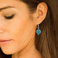 Load image into Gallery viewer, 925 Sterling Silver Blue Turquoise Gemstone Indian Inspired Vintage Oval Dangle Hook Earrings 1.5"
