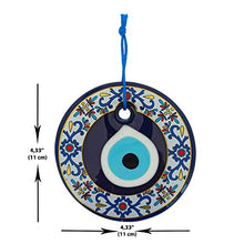 Load image into Gallery viewer, Erbulus Glass Blue Evil Eye Wall Hanging Colorful Floral Design Ornament – Turkish Nazar Bead - Home Protection Charm - Wall Art Amulet in a Box
