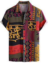Load image into Gallery viewer, LucMatton Men's Summer Linen Floral Print Short Sleeve Button Down Hawaiian Shirts Beach Vacation Tops Grey Orange Large
