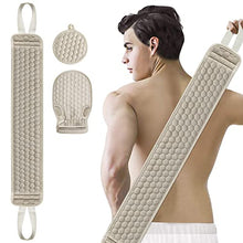 Load image into Gallery viewer, 2 Pack 36.5 Inch Long Loofah Back Scrubber Set with Exfoliating Glove and Sponge Pad for Women and Men, Beige &amp; Pink
