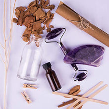 Load image into Gallery viewer, Authentic Amethyst Roller and Gua Sha Set - Jade Roller for Face - Face Roller: 100% Real Natural Amethyst - Face Massager, Facial Roller for Skin, Eyes, Neck - Authentic, Durable, Natural, No Squeaks

