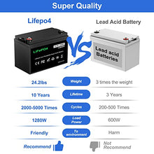 Load image into Gallery viewer, LPFMAX 12V 100Ah LiFePO4 Deep Cycle Battery, Lithium Iron Phosphate Battery with BMS Protection, 2000-5000 Cycles, 10 Years Life, Waterproof for RV, Solar, Marine, Trolling Motor, Golf Cart
