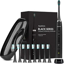 Load image into Gallery viewer, AquaSonic Black Series Ultra Whitening Toothbrush - 8 DuPont Brush Heads &amp; Travel Case Included - Ultra Sonic 40,000 VPM Motor &amp; Wireless Charging - 4 Modes w Smart Timer - Modern Electric Toothbrush
