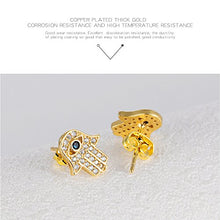 Load image into Gallery viewer, Yellow Gold/White Gold Plated Evil Eye and Hamsa Hand of Fatima White Blue Cubic zircon crystal Stud Earrings For Women Teen Girls (Yellow Gold)
