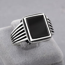 Load image into Gallery viewer, chimoda Turkish Silver Jewelry Black Onyx Stone 925 Sterling Men's Ring Striped Design (11)
