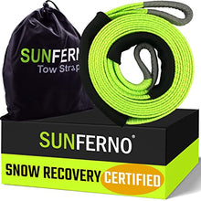 Load image into Gallery viewer, Sunferno Recovery Tow Strap 35000lb - Recover Your Vehicle Stuck in Mud/Snow - Heavy Duty 3" x 20' Winch Snatch Strap - Protective Loops, Water-Resistant - Off Road Truck Accessory - Bonus Storage Bag
