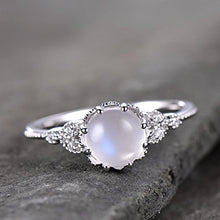 Load image into Gallery viewer, Moonstone Ring Art Deco Engagement Ring Vintage Floral Ring CZ Man Made Diamond Wedding Band Leaf Ring 925 Sterling Silver White Gold Plated
