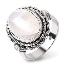 Load image into Gallery viewer, SUVANI Sterling Silver White Moonstone Double Rope &amp; Chain Edge Vintage Band Ring Size 8

