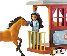 Load image into Gallery viewer, Mattel Spirit Untamed Lucky’s Train Home Playset, Train with Rolling Wheels Balcony, Dining Accessories, Lucky Doll (7-in), Spirit (Approx.8-in) &amp; More
