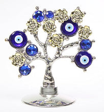 Load image into Gallery viewer, Turkish Blue Evil Eye Gold Flowers Money Fortune Tree Protection Good Luck Gift
