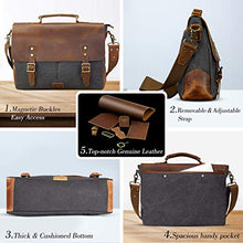 Load image into Gallery viewer, Wowbox Messenger Satchel Bag for Men and Women,Vintage Canvas Real Leather 14-inch Laptop Briefcase for Everday use 13"(L) x10.5(H) x 4.1"(W)(Gray)
