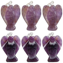 Load image into Gallery viewer, TUMBEELLUWA Guardian Angel Handmade Carved Healing Stone Crystal Pendant with Free Metal Alloy Chain, Amethyst
