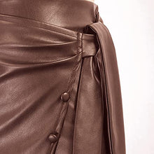 Load image into Gallery viewer, LIUMILAC Black Leather Skirt for Women High Waist Wrap Pencil Skirt Dating Party Skirt S
