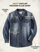 Load image into Gallery viewer, Legendary Whitetails Men's Standard Outlaw Western Shirt, Medium Wash Denim, Small
