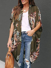 Load image into Gallery viewer, Womens Floral Long Cardigans Kimono Lightweight Sheer Beach Cover Up Swimsuit Draped Loose Duster Cape Yellow
