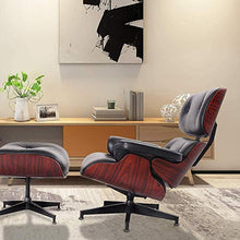 Load image into Gallery viewer, Mid Century Lounge Chair and Ottoman, Expanded Size Classic Modern Chair, Top Grain Leather Palisander Wood, Heavy Duty Base Support for Living Room, Study, Lounge, Office
