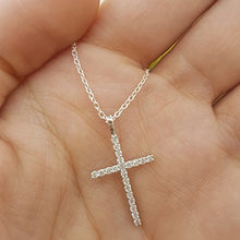 Load image into Gallery viewer, 0.30 Carat (ctw) Round White Diamond Ladies Cross Pendant 1/3 CT (Silver Chain Included), 14K White Gold
