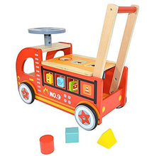 Load image into Gallery viewer, Pidoko Kids Ride On Fire Truck - Wooden Push and Pull Walker Cart - Balance Wagon Toy for Toddlers Boys &amp; Girls age 18 Months and up
