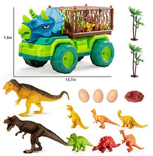 Load image into Gallery viewer, TEMI Dinosaur Truck Toy for Kids 3-5 Years, Triceratops Transport Car Carrier Truck with 8 Dino Figures, Activity Play Mat, Dino Eggs and Trees, Capture Jurassic Dinosaur Play Set for Boys and Girls
