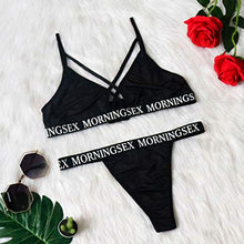 Load image into Gallery viewer, YKARITIANNA Lingerie Plus Size Teddy Fashion Women Letter Solid Patchwork Hollow Sexy Lingerie Underwear G-String Set Black
