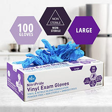 Load image into Gallery viewer, Med PRIDE NitriPride Nitrile-Vinyl Blend Exam Gloves, Large 100 - Powder Free, Latex Free &amp; Rubber Free - Single Use Non-Sterile Protective Gloves for Medical Use, Cooking, Cleaning &amp; More
