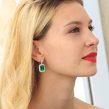Load image into Gallery viewer, Gem Stone King 925 Sterling Silver Green Simulated Emerald Earrings For Women (13.60 Cttw Emerald Cut 14X10MM)
