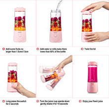 Load image into Gallery viewer, Solucky Portable Personal Blender,Fast Mixer for Smoothie, Fruit Juicer, DIY Milk Shakes, 400ml, Six 3D Blades for Great Mixing(Pink)
