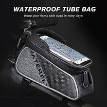 Load image into Gallery viewer, WATERFLY Bike Frame Bag Waterproof Bike Phone Mount Handlebar Bag Bike Accessories with Touch Screen Phone Holder Bag for iPhone X/8/7 plus/7/6s/6 plus/5s (Black)
