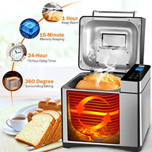 Load image into Gallery viewer, KBS Large 17-in-1 Bread Machine, 2LB All Stainless Steel Bread Maker with Auto Fruit Nut Dispenser, Nonstick Ceramic Pan, Full Touch Panel Tempered Glass, Reserve&amp; Keep Warm Set, Oven Mitt and Recipes
