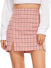 Load image into Gallery viewer, WDIRARA Women's Plaid Skirt High Waist Split Front Zip Up Mini Bodycon Skirt Light Pink M
