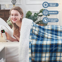 Load image into Gallery viewer, OCTROT Heated Blanket Electric Throw, Heating Blanket with 10 Heating Levels &amp; 8 Hours Auto Off, Thick Soft Fuzzy Heat Blanket Sherpa Flannel Plush Checkered Plaid Blanket for Couch, 50x60 inch Blue
