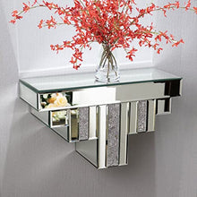 Load image into Gallery viewer, Floating Wall Shelf Mirrored, Silver Mirror Crushed Diamond Decorative Wall Shelf for Home Decoration Crystal Diamond Wall Art Décor Accent Piece Showcase, 14.2" L×5.3" W×7.7" H

