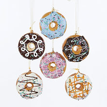 Load image into Gallery viewer, Foam Donuts Ornaments, 6 Assorted - 2 Each Chocolate and Vanilla and 1 Each Blue and Pink
