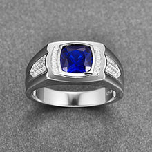Load image into Gallery viewer, BONLAVIE Promise Ring for Him Solid 925 Sterling Silver AAA Created Blue Sapphire White CZ Size 10
