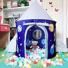 Load image into Gallery viewer, ULTECHNOVO Rocket Ship Tent Space Planet Themed Pretend Play Tent House Spaceship Tent Indoor and Outdoor for Kids Foldable Pop Up Star Play Tent Blue
