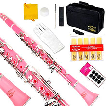 Load image into Gallery viewer, Glory B Flat Clarinet with Second Barrel, 11reeds,8 Pads Cushions,case,carekit and More -Pink with Silver Keys
