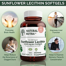 Load image into Gallery viewer, Natural Nutra Sunflower Lecithin 2000 mg, Phosphatidyl Choline, Brain Health, Reduce Clogged Ducts, Improve Liver Function, Memory Booster, Non-GMO, Gluten-Free Supplement, 120 Softgels (2 Pack)
